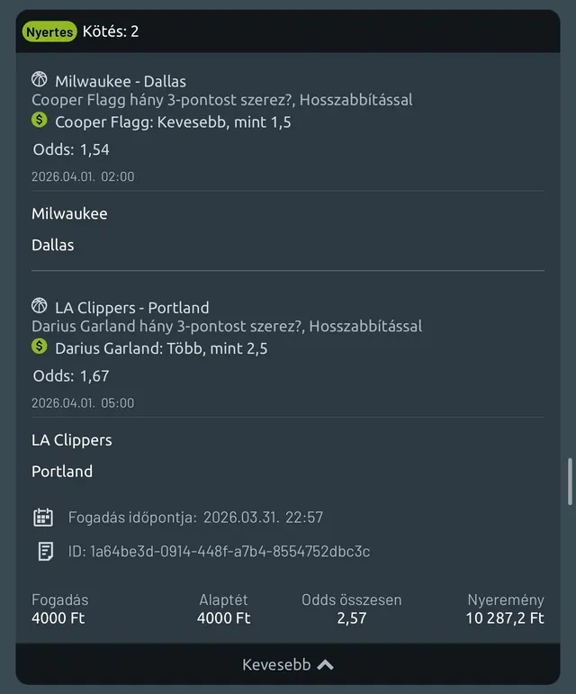 Winning bet slip